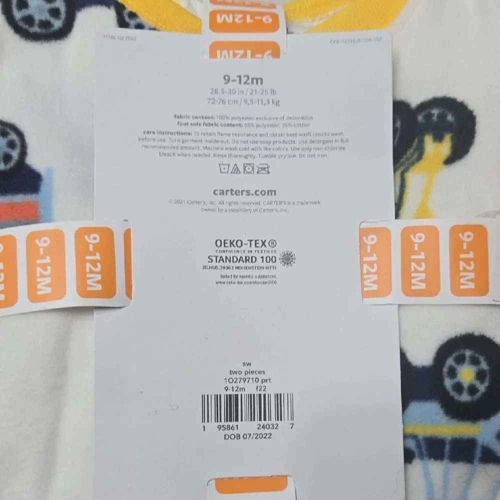 CARTER'S 2-PACK CONSTRUCTION FLEECE SLEEPWEAR FOOTIE, SZ 9-12 MONTHS - NEW!